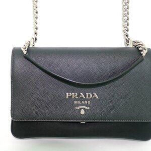 PRADA Saffiano Tessuto Nylon Chain Shoulder Bag Black